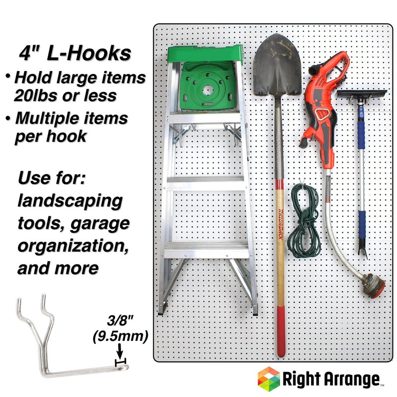Right Arrange Stainless Steel Pegboard Hooks 50-Pack 4" L Hook - Will Not Fall Out, Fits Any Peg Board - Organize Tools, Accessories, Workbench, Garage Storage, Kitchen, Crafts, Jewelry, Retail - Image 3